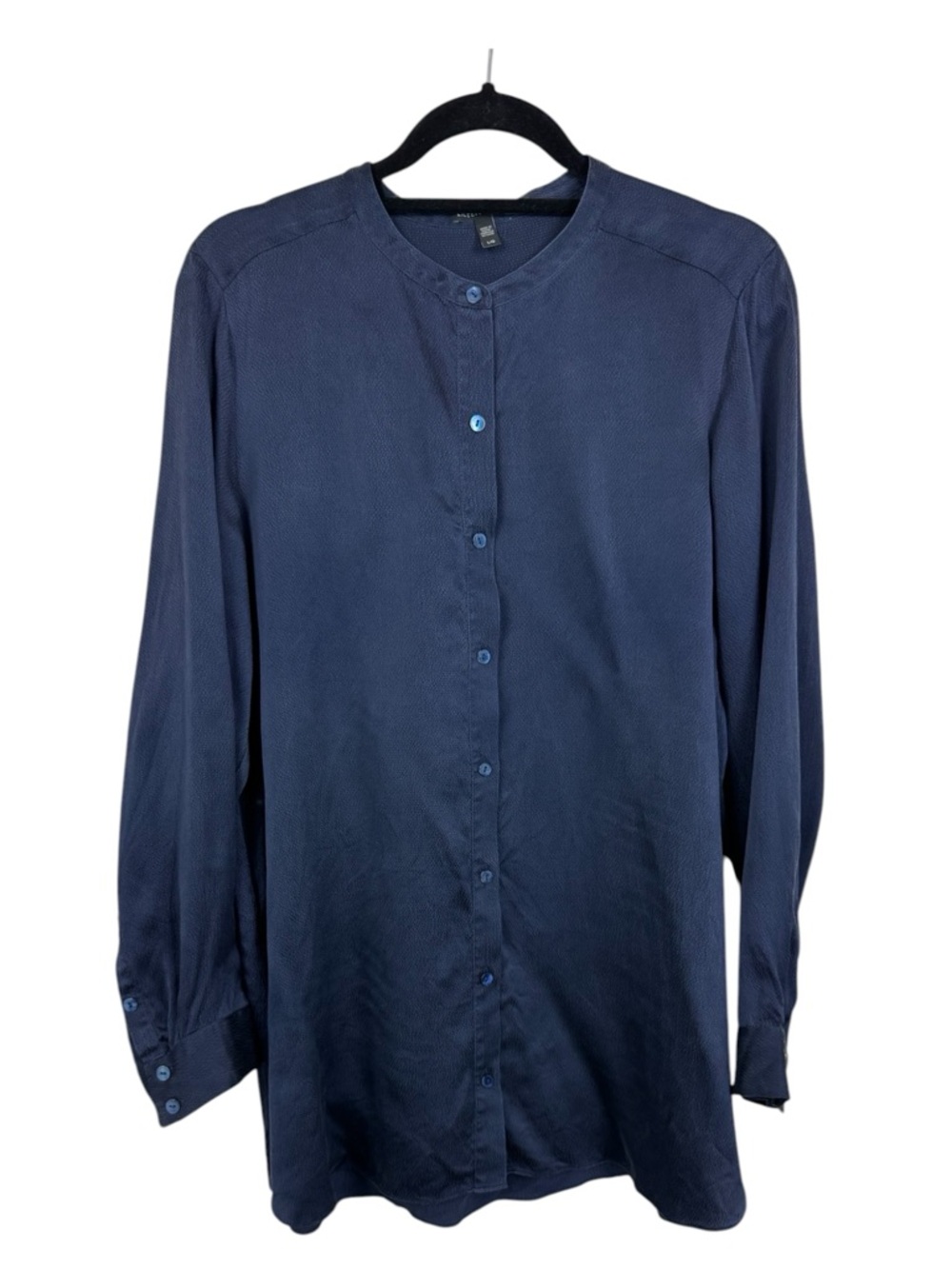 Eileen Fisher Navy Silk Button-Down Top L